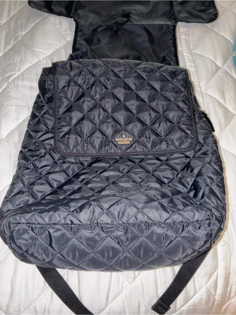 Like New Kate Spade Quilted Black Nylon Flap Backpack/Diaper Bag
